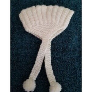 Vintage hand knitted baby hat with ear cover and pom pom tie